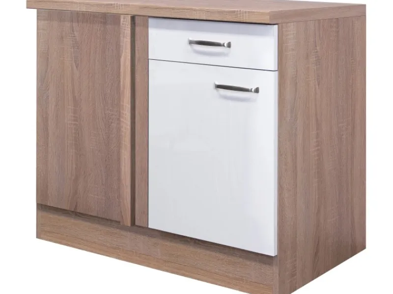 Flex-Well Exclusiv Küchen-Eck-Unterschrank Valero 110 cm x 60 cm Hochglanz Weiß< Küchenschränke
