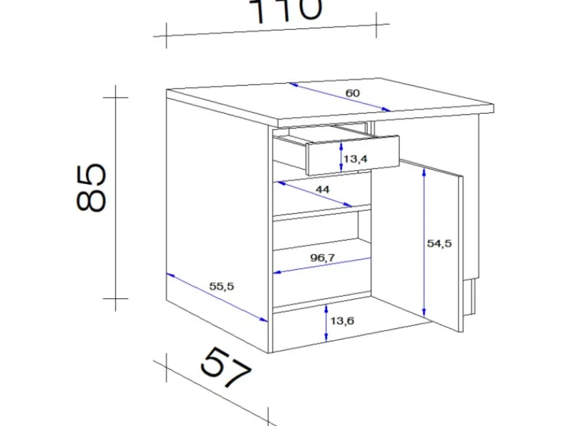 Outlet Flex-Well Exclusiv Küchen-Eck-Unterschrank Vintea 110x60cm Magnolie-Lancelot Oak