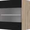 Flex-Well Exclusiv Küchenschränke<Küchen-Glas-Oberschrank Capri 50 cm Schwarz Matt-Endgrain Oak