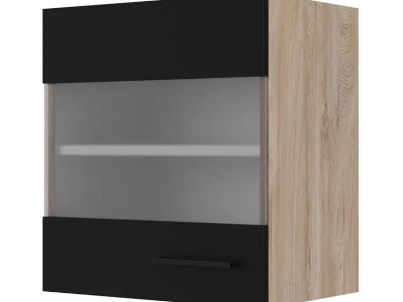 Flex-Well Exclusiv Küchenschränke<Küchen-Glas-Oberschrank Capri 50 cm Schwarz Matt-Endgrain Oak