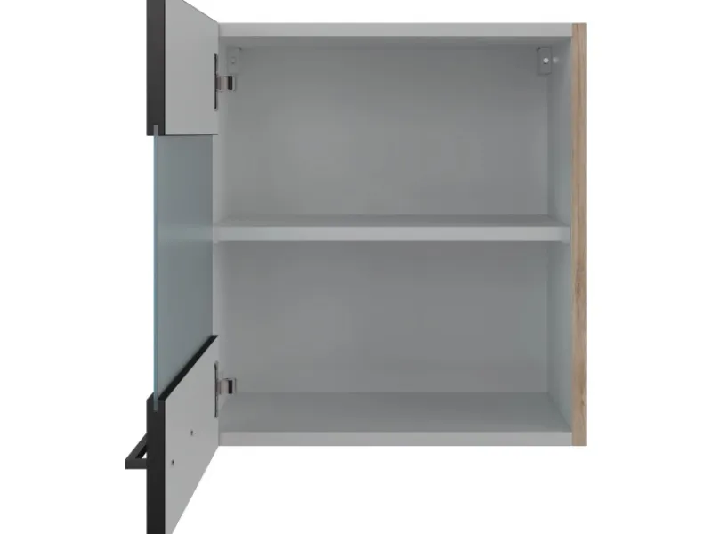 Flex-Well Exclusiv Küchenschränke<Küchen-Glas-Oberschrank Capri 50 cm Schwarz Matt-Endgrain Oak