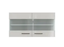 Flex-Well Exclusiv Küchenschränke<Küchen-Oberschrank Lund 100x55cm-Lichtgrau glänzend-Milchglas