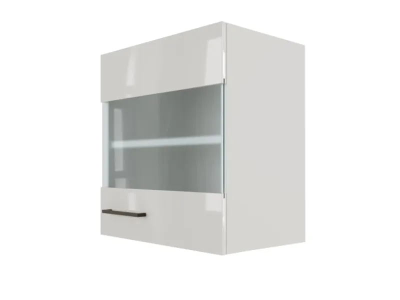 Flex-Well Exclusiv Küchenschränke<Küchen-Oberschrank Lund 50x55cm-Lichtgrau glänzend-Milchglas
