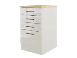 Flex-Well Exclusiv Küchenschränke<Küchen-Schubkastenschrank Lund 50cm Lichtgrau glänzend