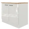 Flex-Well Exclusiv Küchen-Spülenschrank  Lund 100cm Lichtgrau glänzend-Rauchgrau< Küchenschränke