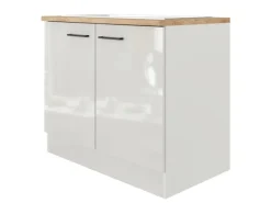 Flex-Well Exclusiv Küchen-Spülenschrank  Lund 100cm Lichtgrau glänzend-Rauchgrau< Küchenschränke