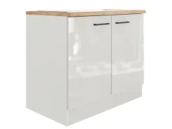 Flex-Well Exclusiv Küchen-Spülenschrank  Lund 100cm Lichtgrau glänzend-Rauchgrau< Küchenschränke