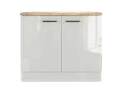 Flex-Well Exclusiv Küchen-Spülenschrank  Lund 100cm Lichtgrau glänzend-Rauchgrau< Küchenschränke
