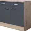 Flex-Well Exclusiv Küchen-Unterschrank Morena 100cm Basaltg. matt-San Remo Eiche< Küchenschränke