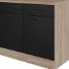 Flex-Well Exclusiv Küchen-Unterschrank Capri 100 cm Schwarz Matt-Endgrain Oak< Küchenschränke