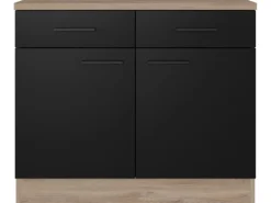 Flex-Well Exclusiv Küchen-Unterschrank Capri 100 cm Schwarz Matt-Endgrain Oak< Küchenschränke