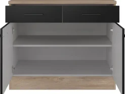 Flex-Well Exclusiv Küchen-Unterschrank Capri 100 cm Schwarz Matt-Endgrain Oak< Küchenschränke