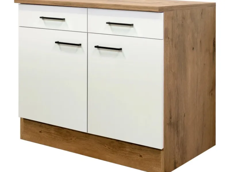 Flex-Well Exclusiv Küchenschränke<Küchen-Unterschrank Vintea 100cm Magnolie matt - Lancelot Oak