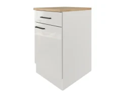 Flex-Well Exclusiv Pantryküchen|Kücheninseln<Küchen-Unterschrank Lund 50 cm Lichtgrau glänzend-Rauchgrau