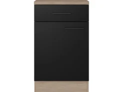 Flex-Well Exclusiv Single-Küchen|Pantryküchen<Küchen-Unterschrank Capri 50 cm Schwarz Matt-Endgrain Oak