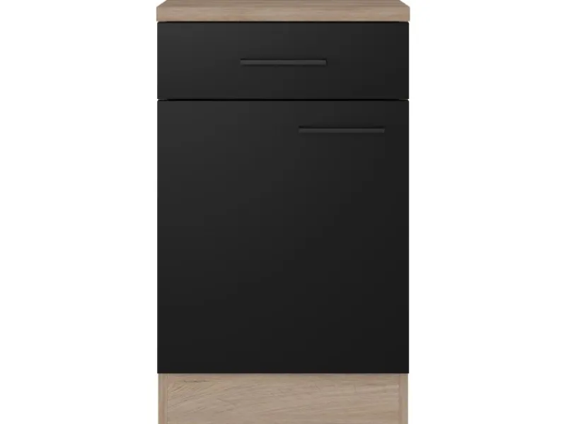 Flex-Well Exclusiv Single-Küchen|Pantryküchen<Küchen-Unterschrank Capri 50 cm Schwarz Matt-Endgrain Oak