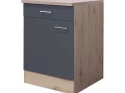 Flex-Well Exclusiv Küchen-Unterschrank Morena 60cm Basaltgrau-San Remo Eiche< Küchenschränke