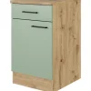 Flex-Well Exclusiv Küchen-Unterschrank Cara 50cm Schilfgrün matt - Artisan Eiche< Küchenschränke