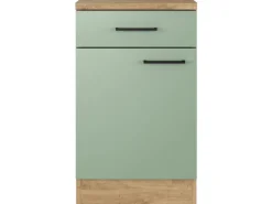Flex-Well Exclusiv Küchen-Unterschrank Cara 50cm Schilfgrün matt - Artisan Eiche< Küchenschränke