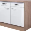 Flex-Well Exclusiv Küchen-Unterschrank Valero 100 cm Hochglanz Weiß-Sonoma Eiche< Küchenschränke