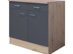 Flex-Well Exclusiv Küchenschränke<Küchen-Unterschrank Morena 80cm Basaltgrau-San Remo Eiche