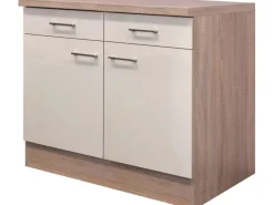 Flex-Well Exclusiv Küchenschränke<Küchen-Unterschrank Orlando 100cm Kaschmir Glanz-Sonoma Eiche