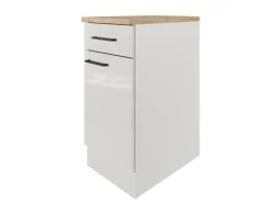 Flex-Well Exclusiv Einbauküchen|Küchenschränke<Küchen-Unterschrank Lund 40 cm Lichtgrau glänzend-Rauchgrau