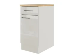 Flex-Well Exclusiv Einbauküchen|Küchenschränke<Küchen-Unterschrank Lund 40 cm Lichtgrau glänzend-Rauchgrau