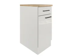 Flex-Well Exclusiv Einbauküchen|Küchenschränke<Küchen-Unterschrank Lund 40 cm Lichtgrau glänzend-Rauchgrau