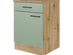 Flex-Well Exclusiv Pantryküchen|Einbauküchen<Küchen-Unterschrank Cara 60cm Schilfgrün matt - Artisan Eiche