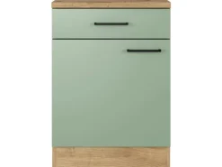 Flex-Well Exclusiv Pantryküchen|Einbauküchen<Küchen-Unterschrank Cara 60cm Schilfgrün matt - Artisan Eiche