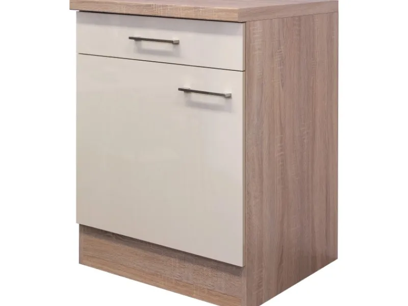 Flex-Well Exclusiv Küchen-Unterschrank Orlando 60 cm Kaschmir Glanz-Sonoma Eiche< Küchenschränke