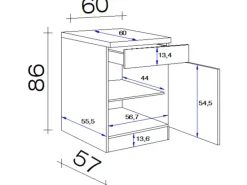 Flex-Well Exclusiv Küchen-Unterschrank Orlando 60 cm Kaschmir Glanz-Sonoma Eiche< Küchenschränke