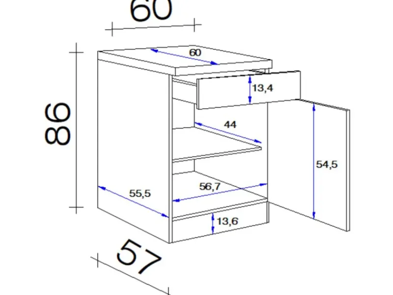 Flex-Well Exclusiv Küchen-Unterschrank Orlando 60 cm Kaschmir Glanz-Sonoma Eiche< Küchenschränke