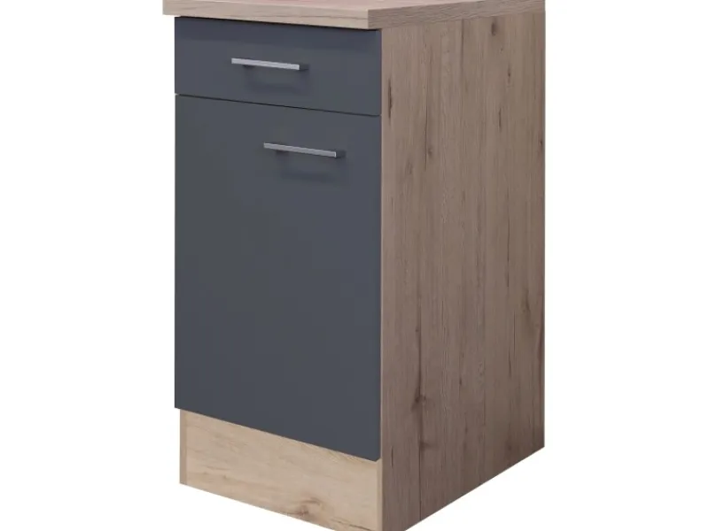 Best Flex-Well Exclusiv Küchen-Unterschrank Morena 40cm Basaltgrau-San Remo Eiche