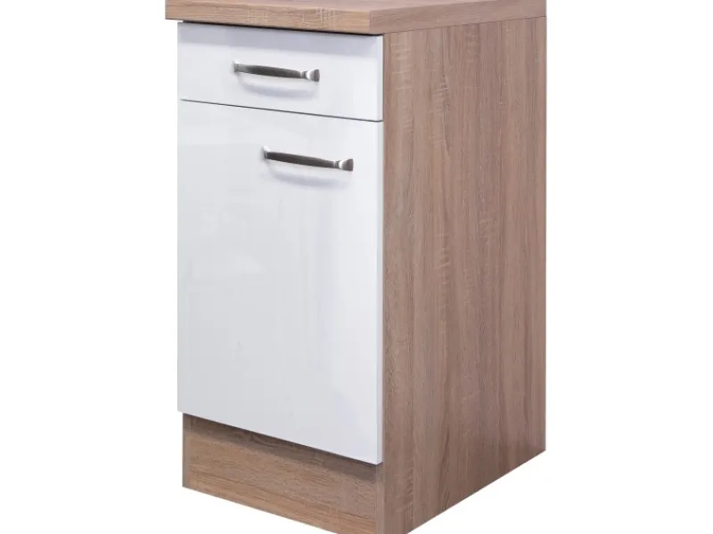 Hot Flex-Well Exclusiv Küchen-Unterschrank Valero 40 cm Hochglanz Weiß-Sonoma Eiche
