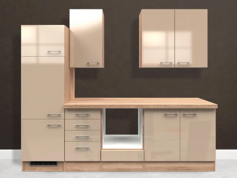 Flex-Well Exclusiv Küchenzeile Orlando 270 cm ohne E-Geräte Kaschmir Glanz< Single-Küchen|Einbauküchen