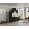 Clearance Flex-Well Exclusiv Küchenzeile Capri 210 cm Schwarz Matt-Endgrain Oak