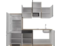 Clearance Flex-Well Exclusiv Küchenzeile Capri 210 cm Schwarz Matt-Endgrain Oak