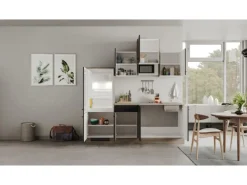Clearance Flex-Well Exclusiv Küchenzeile Capri 210 cm Schwarz Matt-Endgrain Oak