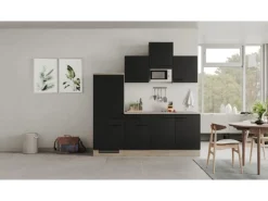 Clearance Flex-Well Exclusiv Küchenzeile Capri 210 cm Schwarz Matt-Endgrain Oak