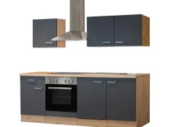 Flex-Well Exclusiv Küchenzeile Morena 210 cm Basaltgrau Matt - San Remo Eiche< Einbauküchen