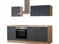Flex-Well Exclusiv Küchenzeile Morena 210 cm Basaltgrau Matt - San Remo Eiche< Einbauküchen