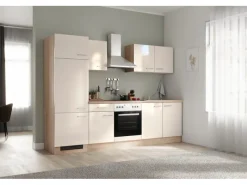 Flex-Well Exclusiv Küchenzeile Orlando 270 cm Kaschmir Glanz - Sonoma Eiche< Einbauküchen|Kühlschränke