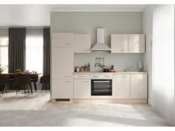 Flex-Well Exclusiv Küchenzeile Orlando 270 cm Kaschmir Glanz - Sonoma Eiche< Einbauküchen|Kühlschränke