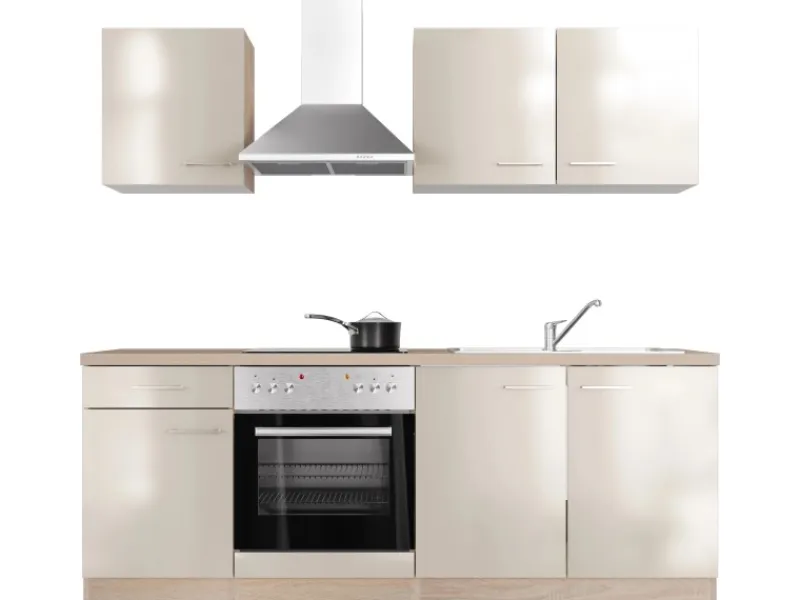 Flex-Well Exclusiv Küchenzeile Orlando 210 cm Kaschmir Glanz - Sonoma Eiche< Winkelküchen