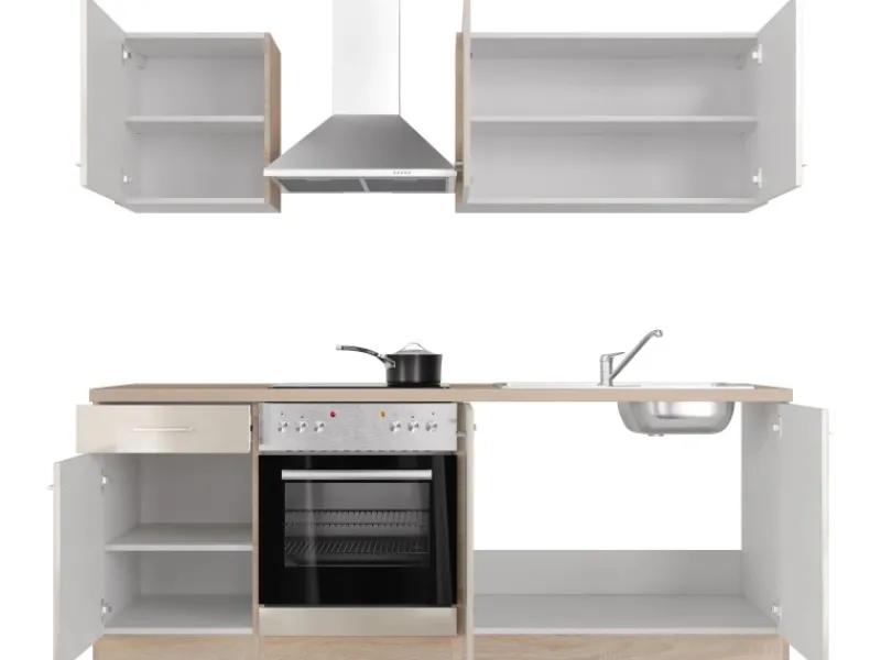Flex-Well Exclusiv Küchenzeile Orlando 210 cm Kaschmir Glanz - Sonoma Eiche< Winkelküchen