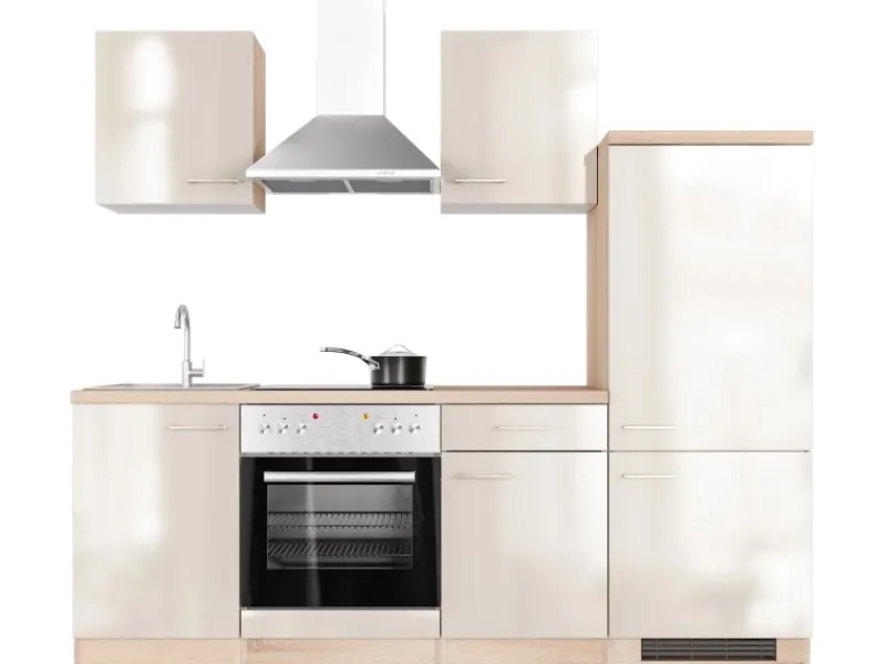Flex-Well Exclusiv Küchenzeile Orlando 220 cm Kaschmir Glanz - Sonoma Eiche< Single-Küchen|Einbauküchen