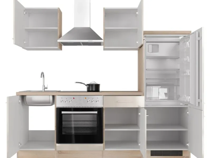 Flex-Well Exclusiv Küchenzeile Orlando 220 cm Kaschmir Glanz - Sonoma Eiche< Single-Küchen|Einbauküchen