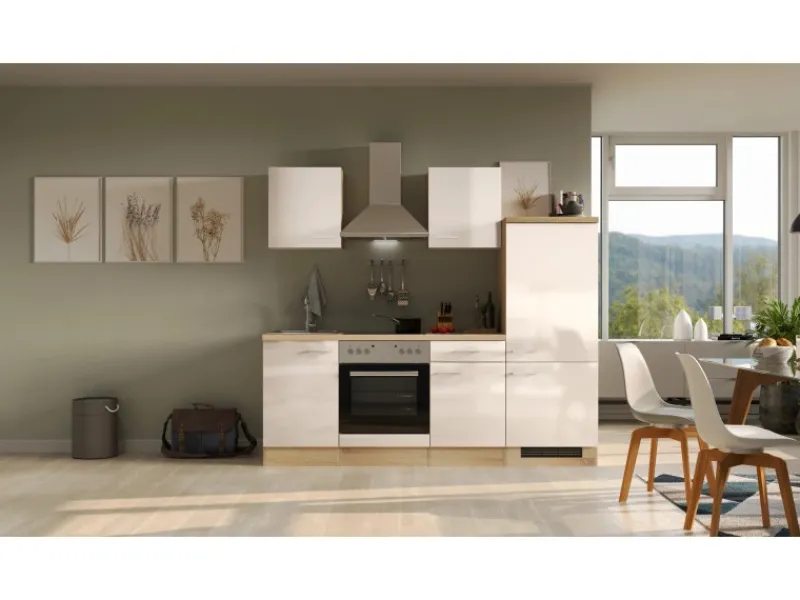 Flex-Well Exclusiv Küchenzeile Orlando 220 cm Kaschmir Glanz - Sonoma Eiche< Single-Küchen|Einbauküchen